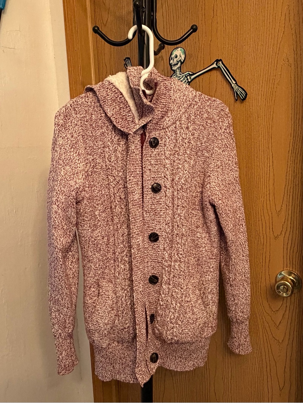 Women's purple/pink Knit Button-Up Zipper Hooded Lined Sweater Jacket Size M